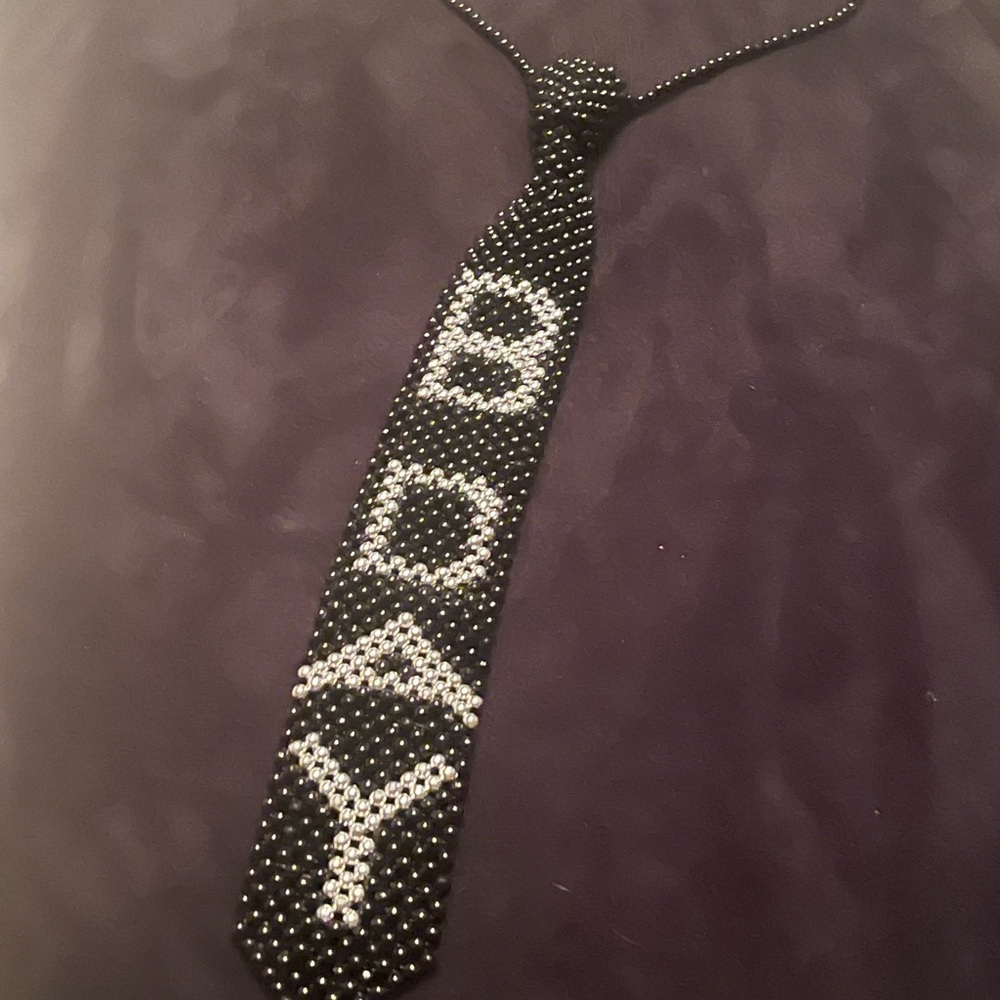 Vegas Black Beaded Tie with Silver Accents